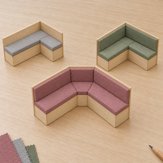 Cojines para banco esquinero a medida, para todas las esquinas: maquetas de tres bancos esquineros con cojines